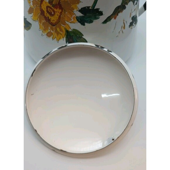 Vtg White Enamelware Cowboy Coffee Pot Chuck wagon XL Hand Painted Sunflowers - Picture 6 of 11